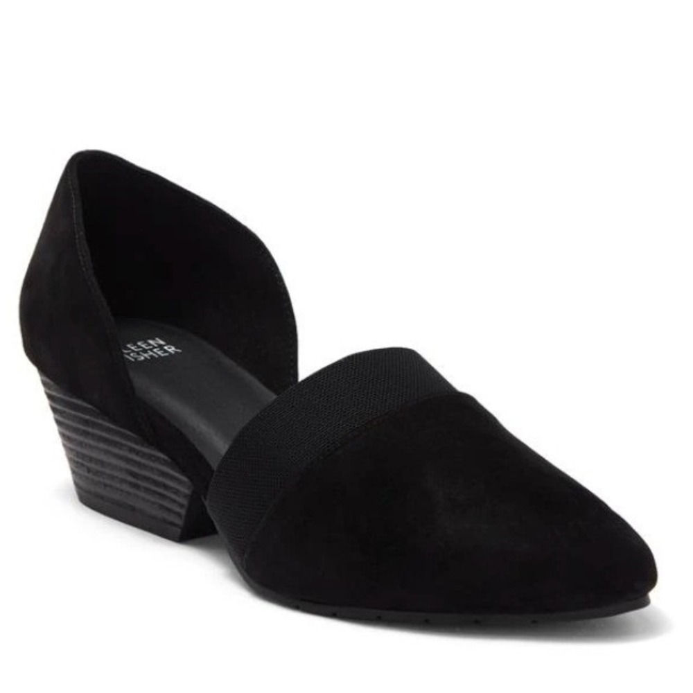 Eileen Fisher Size 8 Black Suede Wedge D'Orsay Block Heel Shoes NEW Hilly $195